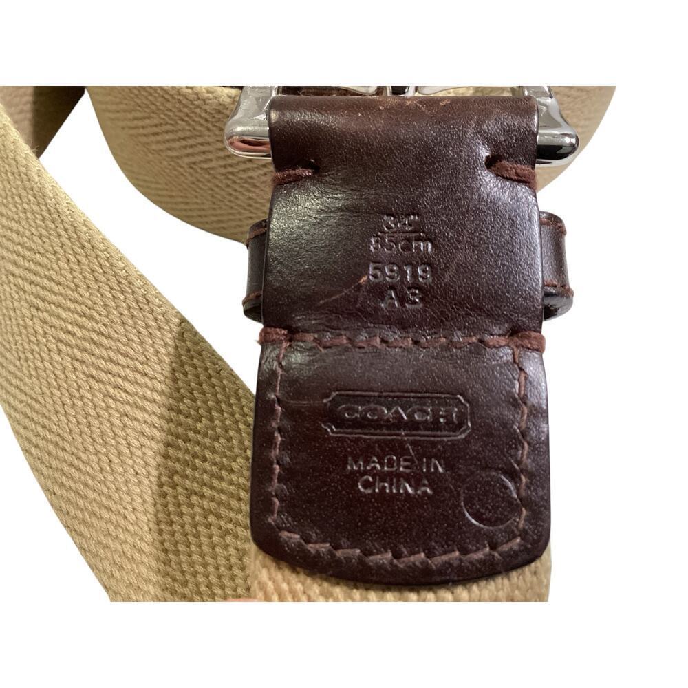 COACH Chocolate Brown Leather & Beige Canvas Casual Belt Womens Size 34/85 cm - Picture 3 of 5